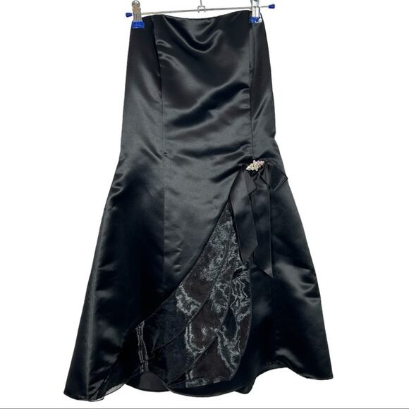 Vintage 80s Jessica McClintock Gunne Sax Black Strapless Mini Dress 7/8 - Picture 2 of 11